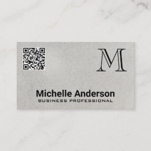 Grijze Textuur Monogram QR-code Zakelijke Kaart Visitekaartje