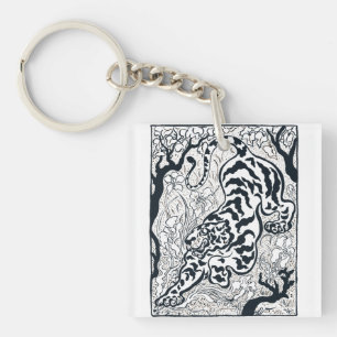 grijze tijger in de Oerwoud kunst Sleutelhanger