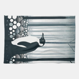 Grijze tinten donkere nacht geometrie pinguïn bos theedoek