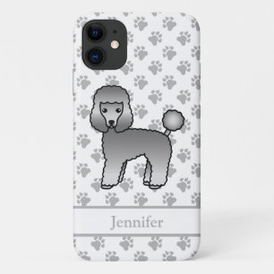 Grijze Toy Poodle Schattige Cartoon Hond & Naam iPhone 11 Hoesje