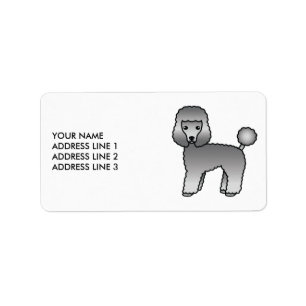 Grijze Toy Poodle Schattige Cartoon Hond & Tekst Etiket