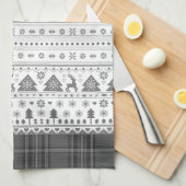 Grijze traditionele Scandinavische Kerstmis Theedoek (Quarter Fold)