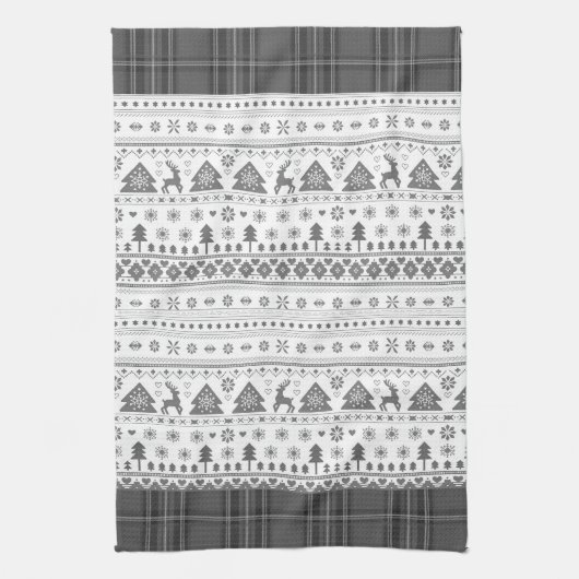 Grijze traditionele Scandinavische Kerstmis Theedoek (Verticaal)