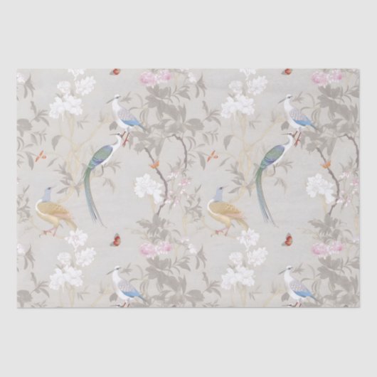 Grijze Tuinen Chinoiserie Wrapping Paper Tissuepapier (Voorkant)