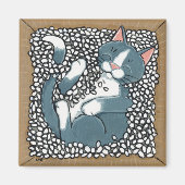 Grijze Tuxedo Kat Slapen in Doos van Verpakking Pe Magneet (Voorkant)