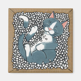 Grijze Tuxedo Kat Slapen in Doos van Verpakking Pe Magneet