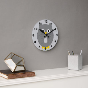 Grijze Uil Design Ronde Klok