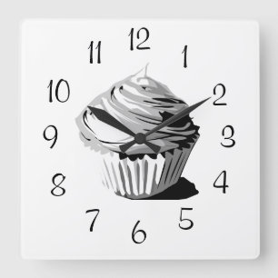 Grijze vectorcupcake wandklok vierkante klok