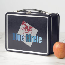 Grijze Vierkant met Rode Vlek en Blauwe Cirkelteks