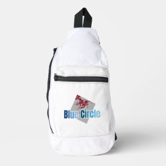 Grijze Vierkant met Rode Vlek en Blauwe Cirkelteks Sling Bag