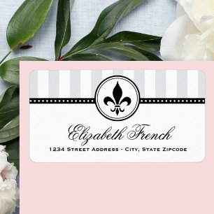 Grijze Vintage Franse Fleur De Lis Adres Etiket