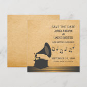 Grijze Vintage Gramophone Save the Date Uitnodigin Kaart (Voorkant / Achterkant)