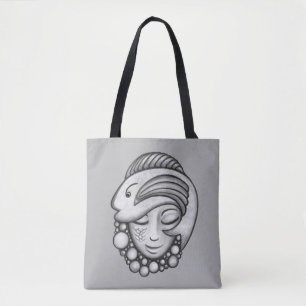Grijze vis en Zeemeermin art Canvas tas