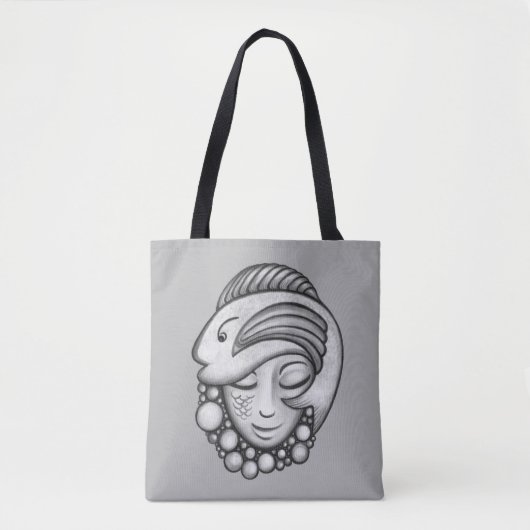 Grijze vis en Zeemeermin art Canvas tas (Voorkant)