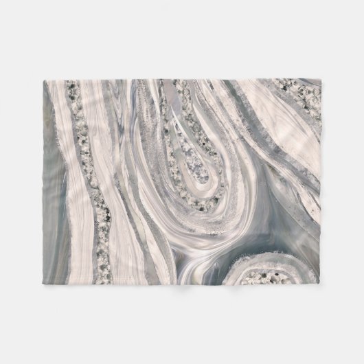 Grijze vloeibare marmer en kristal - parels en zil fleece deken (Voorkant (Horizontaal))