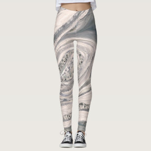 Grijze vloeibare marmer en kristal - parels en zil leggings