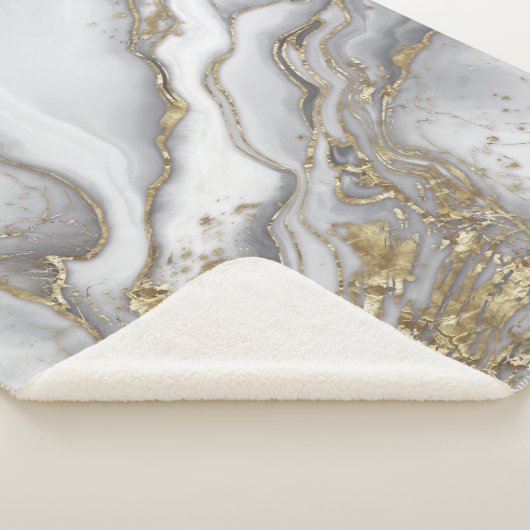 Grijze vloeibare marmer - parels en goud sherpa deken (3/4)