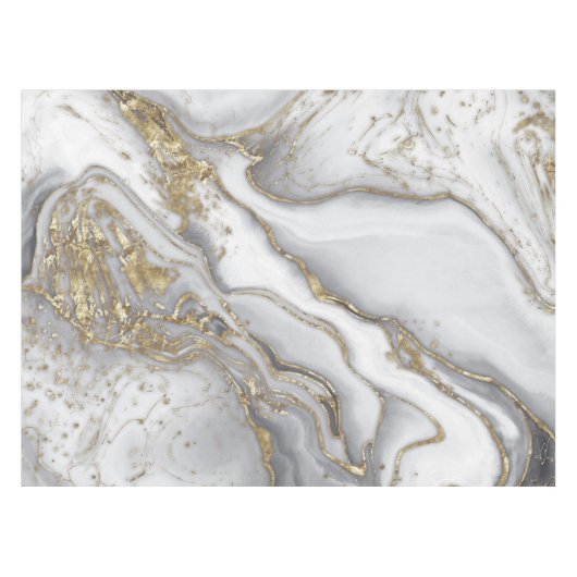 Grijze vloeibare marmer - parels en goud tafelkleed (Voorkant (Horizontaal))