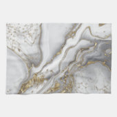 Grijze vloeibare marmer - parels en goud theedoek (Horizontaal)