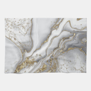 Grijze vloeibare marmer - parels en goud theedoek