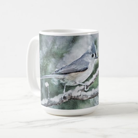 Grijze vogel in de sneeuwwinter Mok Cup (Voorkant links)