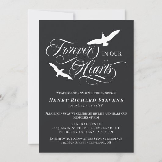 Grijze vogels voor altijd in ons hart begrafenis kaart (Voorkant)