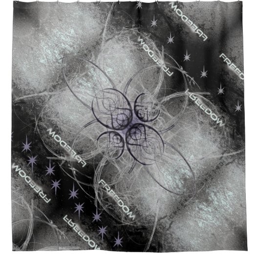 Grijze vrijheid met sterren, fractal- en steenpatr douchegordijn (Voorkant)