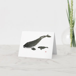 Grijze walvis moeder en baby gepersonaliseerd feestdagen kaart