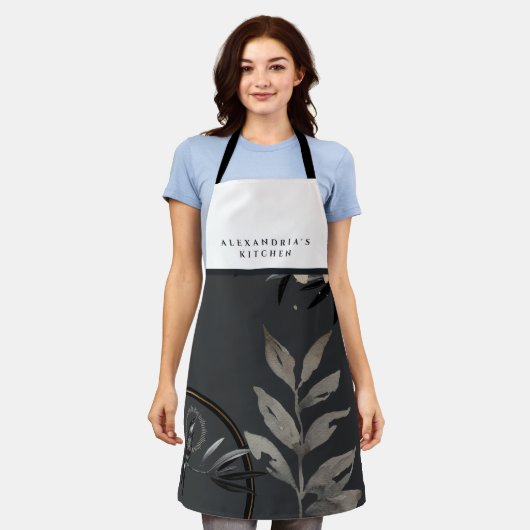 Grijze Waterverf Aangepaste naam zwart-witbib Schort (Gedragen)