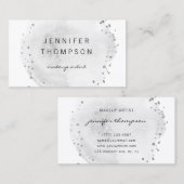 Grijze Waterverf Cirkel Zilveren Stippen Visitekaartje (Voorkant / Achterkant)