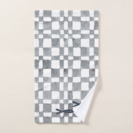 Grijze Waterverf Controles vishanddoekset Bad Handdoek (Handdoek)