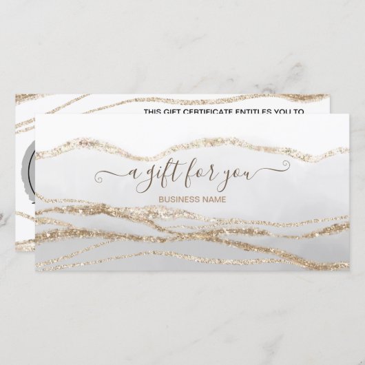 Grijze waterverf gouden logo gift certificaat (Voorkant / Achterkant)