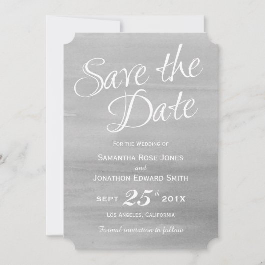 Grijze Waterverf Save the Date Kaart (Voorkant)