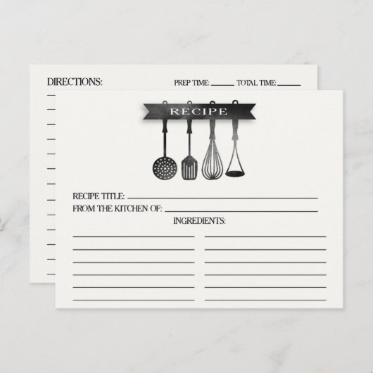 Grijze Waterverf Utensils Vrijgezellenfeest Recept Briefkaart (Voorkant / Achterkant)