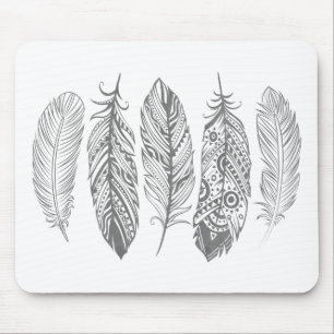 Grijze Waterverf Veer Tribale Print Mousepad Muismat
