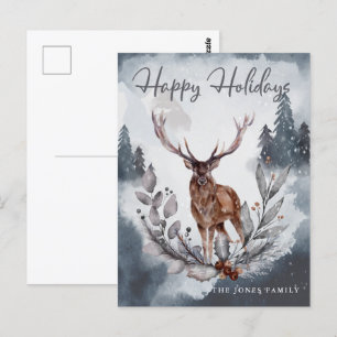 Grijze Waterverf Winterkerstvakantie Briefkaart