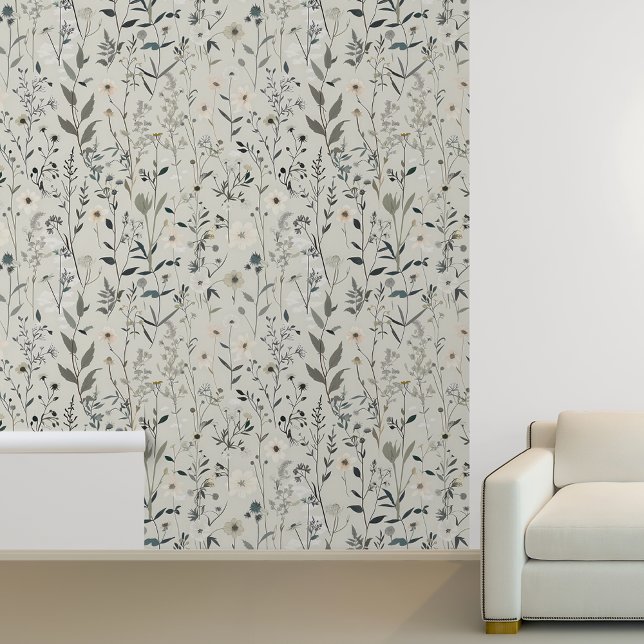 Grijze weide veld bloemen bladeren behang (Creator heeft geüpload)