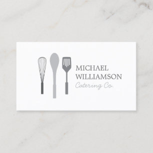 GRIJZE WHISK LEPEL SPATEL LOGO voor Catering, Chef Visitekaartje