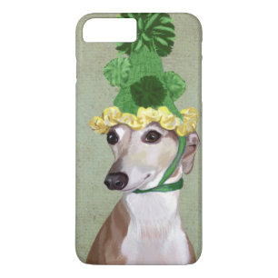 Grijze windhond in groene gebreide hoed iPhone 8 plus / 7 plus hoesje