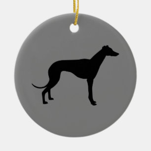 Grijze windhond op grijs keramisch ornament
