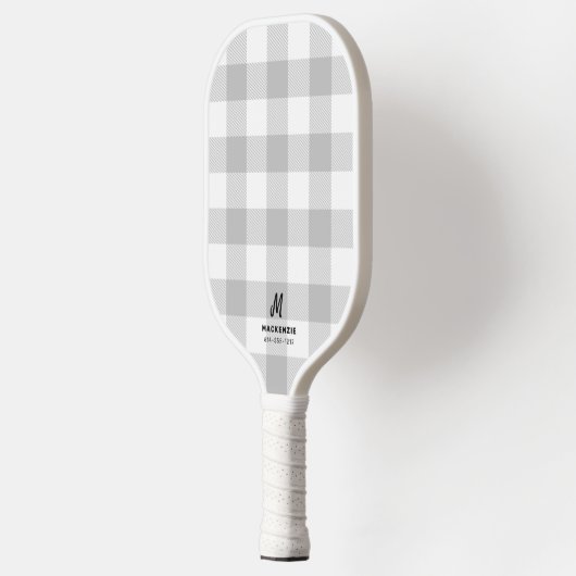 Grijze witte buffelplaat Flannel Monogram Pickleball Paddle (Links)