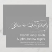 Grijze witte, eenvoudige ritse moderne bruiloft kaart (Voorkant / Achterkant)