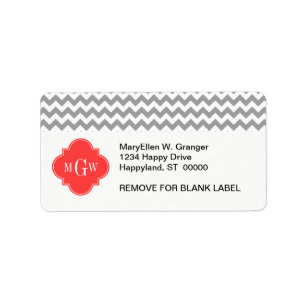 Grijze witte kap Coral Red Quatrefoil 3 Monogram Etiket