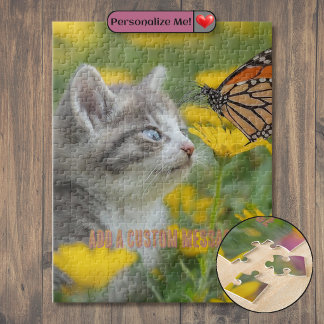 Grijze Witte Kitten Monarchvlinder Legpuzzel
