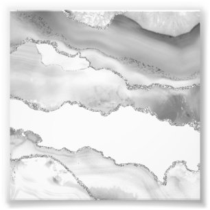 Grijze witte marmer Agate Simple Silver Sparping Foto Afdruk