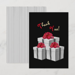 Grijze Witte Pinstripe Rode Boog Cadeaus op Zwart Bedankkaart