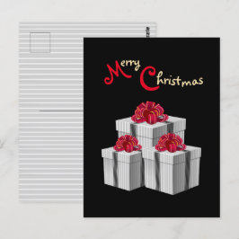 Grijze Witte Pinstripe Rode Boog Cadeaus op Zwart Briefkaart