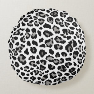 Grijze Witte Sneeuw Leopard Print Rond Kussen