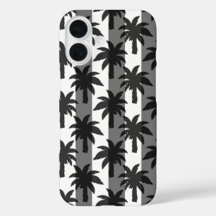 Grijze Witte Tropische Palmbomen Stripes Design iPhone 16 Hoesje