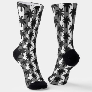Grijze Witte Tropische Palmbomen Stripes Design Sokken